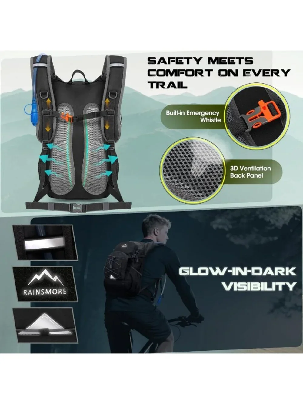 Lightweight 18L Hydration Backpack with Bladder for Hiking, Running & Cycling